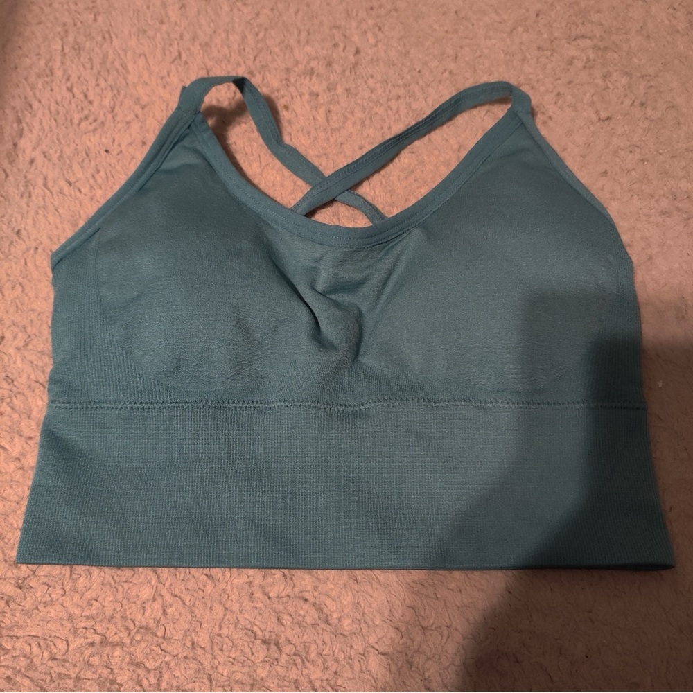 Crisscross Back Teal Sports Bra Removable Pads